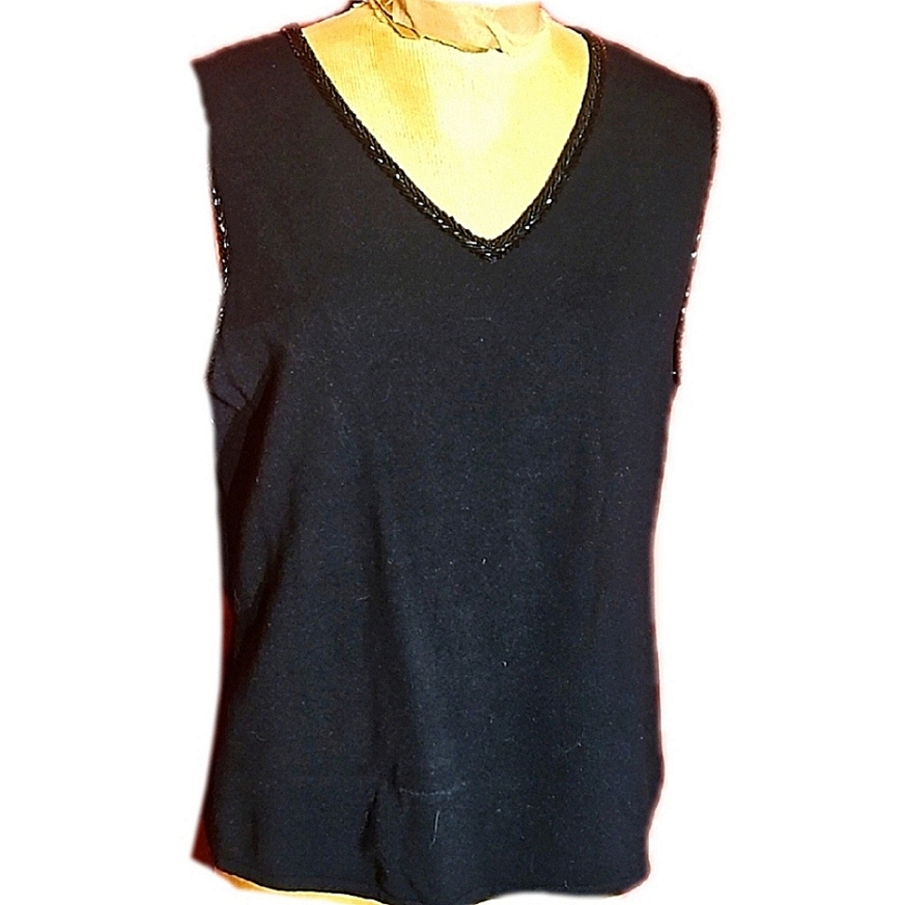 Jones New York Black Sleeveless V-neck Top With Beading Detail XL